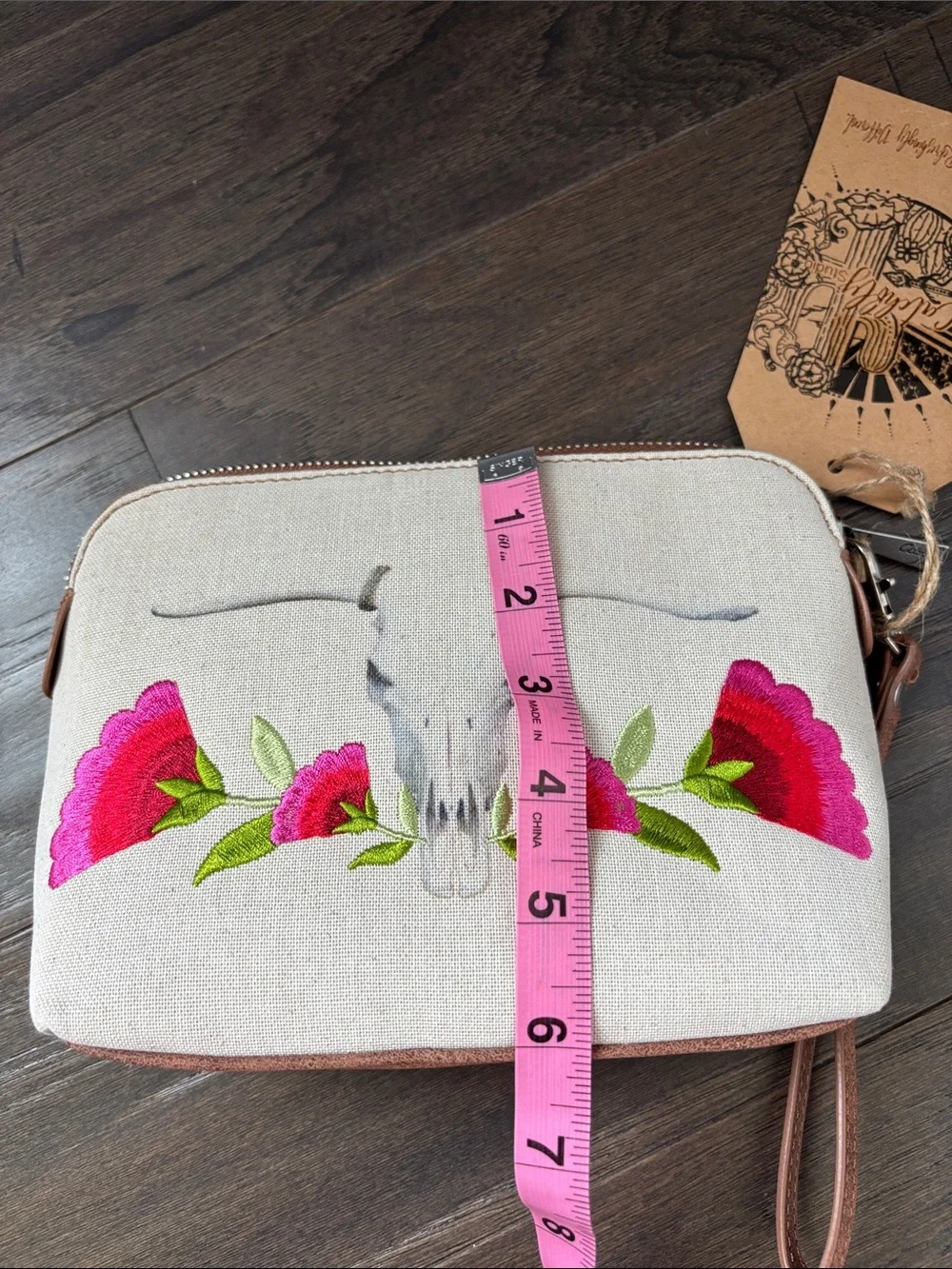 Catchfly Dome Wristlet,3 card holder,zip interior & top,embroidered flowers,bull